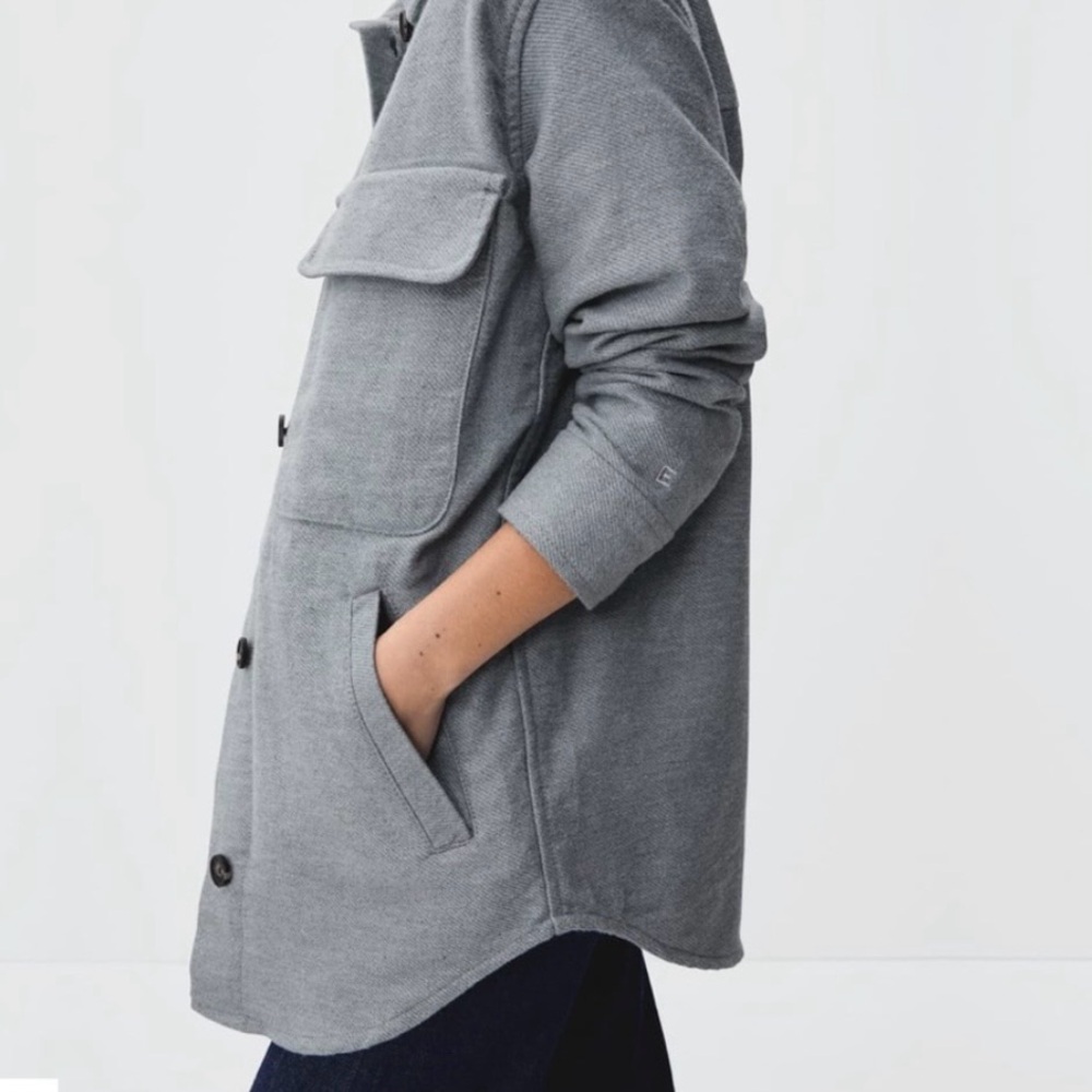 Everlane Shirt Jacket Shacket Blue Grey Cotton L Utility Gorpcore Oversized Cozy